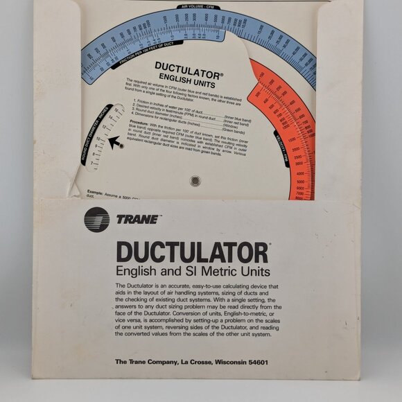 Ductulator Duct Sizing Tool / Slide Chart Graph - Includes Protective Sleeve - Picture 2 of 5
